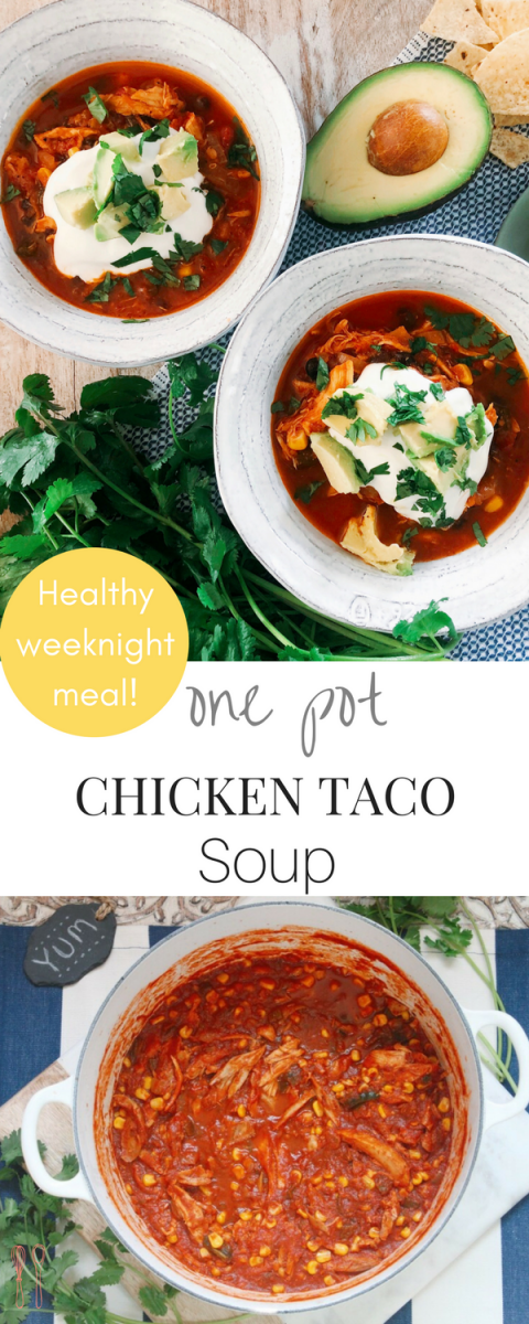 This super easy, bold and flavorful Chicken Taco Soup recipe is perfect for weeknight meals. It's a one pot wonder bursting with flavor. Must try!!