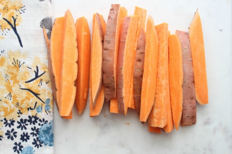 Recipe for the BEST bacon wrapped sweet potato fries!