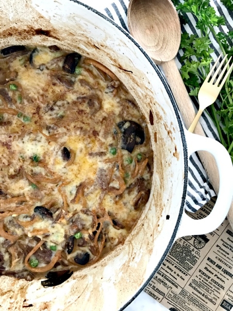 Healthier, cheesy one pot french onion bake with rutabaga noodles for dinner tonight!