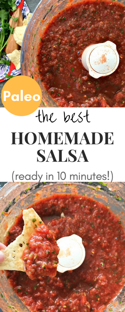 This is the best and easiest homemade salsa! It takes about 10 minutes to make and it is the only salsa recipe you will ever need!