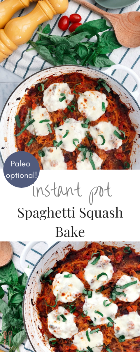 This mouthwatering Instant Pot spaghetti squash bake is so savory and satisfying! It is paleo optional, vegetarian and super quick to make which is perfect for weeknight meal!