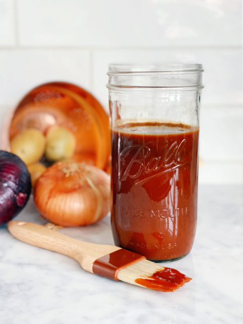 This homemade BBQ sauce is equal parts sticky, sweet and savory! It is insanely easy and uses real ingredients! Perfect for oven baked ribs!