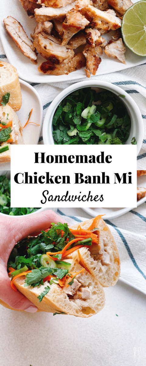 The best homemade sandwich!! Homemade Chicken Banh Mi with coconut marinated chicken and pickled veggies! 